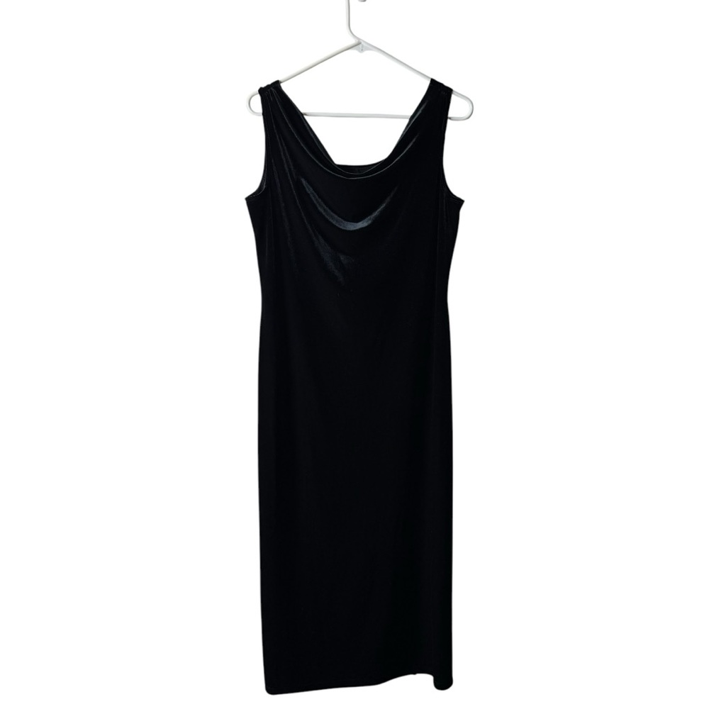 Vintage AGB Black Velvet Draped Goth Whimsigoth Hoco Prom Tank Midi Dress LBD